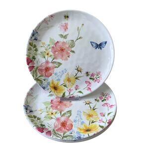 Rachel Ashwell Melamine Dinner Plate Set of 4 Spring Floral Butterfly 11in New
